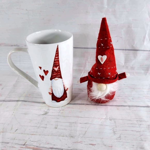 Madison Studio Gnome Mug With Felt Plush Valentine's Day Coffee Cup Cute - Picture 1 of 8